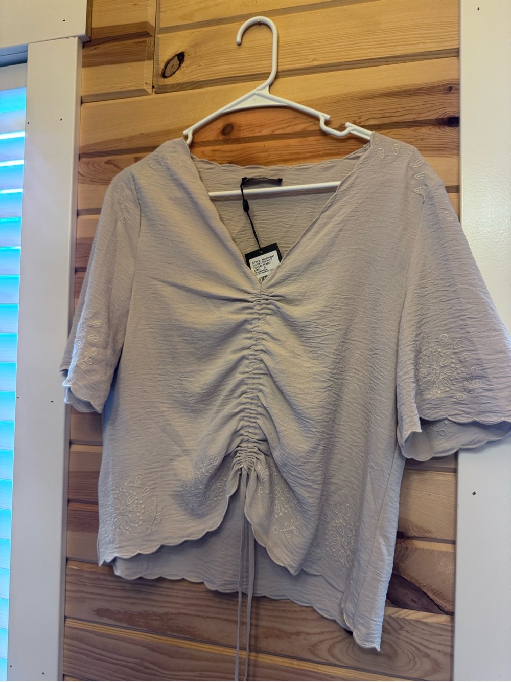 Adrianna Papell Light Lavender Ruched V-Neck Peasant Top
